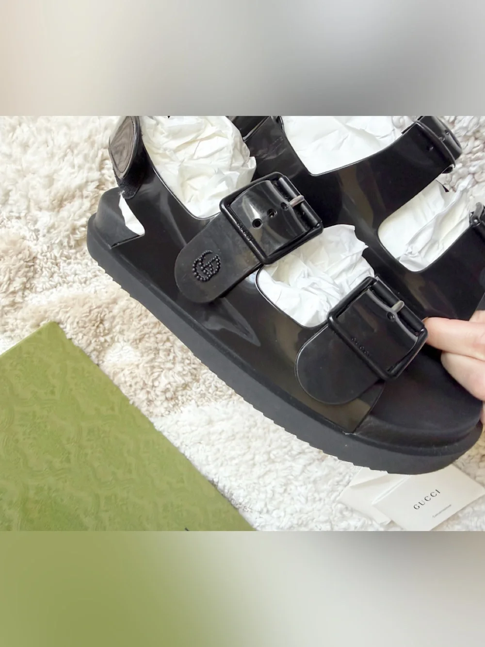 Auth GUCCI black dad rubber platform sandals 38 + box - Picture 4 of 9